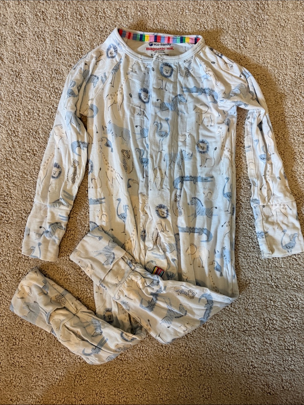 Magnetic Me White Pajama Set with Blue Safari Animals convertible